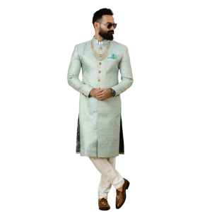 Stunning Sky Blue Banarasi Brocade Achkan | Father Son Combo | Perfect for Grooms | Jaipurio Collection